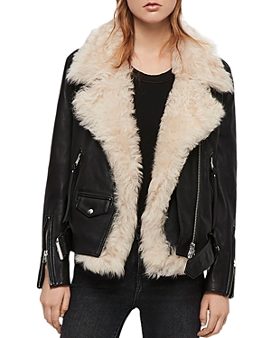 Allsaints Luna Shearling-Vest Leather Biker Jacket Allsaints Luna Shearling-Vest Leather Biker Jacket