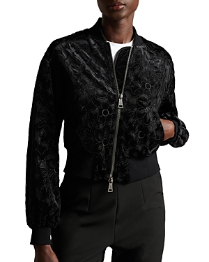 Ted Baker Zariya Velvet Floral Burnout Cropped Bomber Jacket Ted Baker Zariya Velvet Floral Burnout Cropped Bomber Jacket